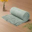 Vonty Sage Green Knitted Blanket with Tassels Fringe 50" x 60", Super Soft Knit Throw Blanket, Farmhouse Decorative Lightweight Blanket for Couch, Sofa, Bed