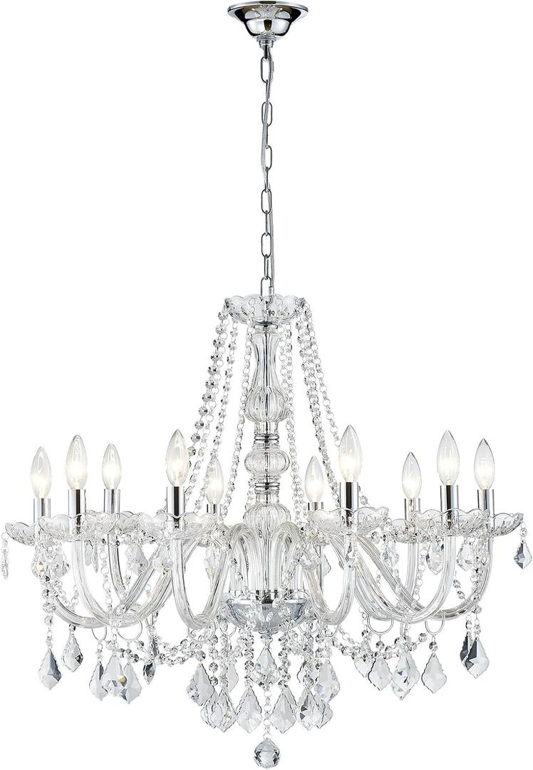 Large Crystal Chandelier, Modern Chrome Crystal Chandeliers for Dining Room Light Fixture, 10-Lights Large Pendant Light Fixtures Luxury Chandelier for Living Room Bedroom Foyer Entryway D26.8'' (30.3" High 26.8" Wide)