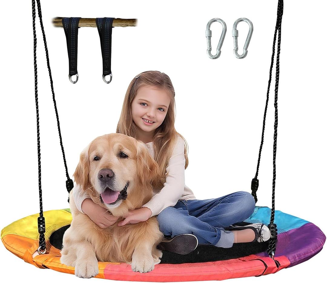Tree Swing 40 Inch Saucer Swing 700LBS Heavy Duty for Kids Outdoor Rainbow