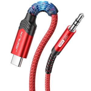 JSAUX USB C to 3.5mm Audio Aux Jack Cable Compatible with iPhone 16 Pro Max/15 Pro Max Plus [3.3ft], USB Type C to 3.5mm Headphone Stereo Cord Car for Samsung Galaxy S24 S23, iPad Pro, Pixel 9/8-Red (Red-Standard)