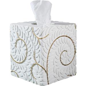 Square Tissue Box Cover Decorative Klenex Box Holder for Bathroom & Living Room with Handcrafted Texture (White&Gold), 5.5"L x 5.5"W x 5.5"H