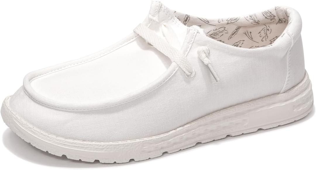 BENEKER Women's Loafers Slip On Low Top Sneakers Casual Boat Shoes Comfortable Walking Flats Breathable Canvas Shoes (6, White)