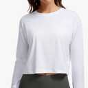 Women's Pima Cotton Workout Long Sleeve Shirts Loose Athletic Yoga Tops Basic Casual Fall Crop T-Shirts, S