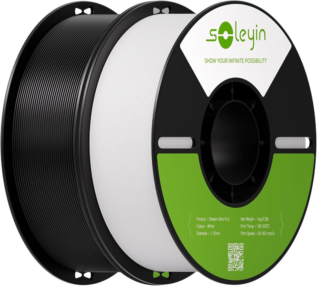 Soleyin PLA Filament 1.75mm 2KG, Black & White 3D Printer Filament 2 Pack 1kg Spool, Neatly Wound, 0.02mm Accuracy, Strong Adhesion, High-Speed Printing, No Warping, Fits Most FDM Printers