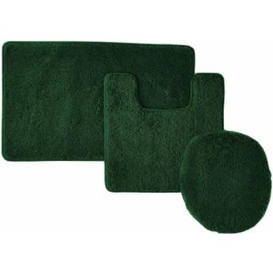 Solid 3pc Bathroom Rug Set Hunter Green - 2 high Pile bathmats, 1 Toilet seat Cover