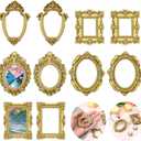 10 Pcs Mini Vintage Picture Frame Resin Antique Resin Photo Frames Small Oval Rectangle Wall Hanging Picture Frame Gold DIY Jewelry Display Decor for Photography Phone Party Christmas Wedding