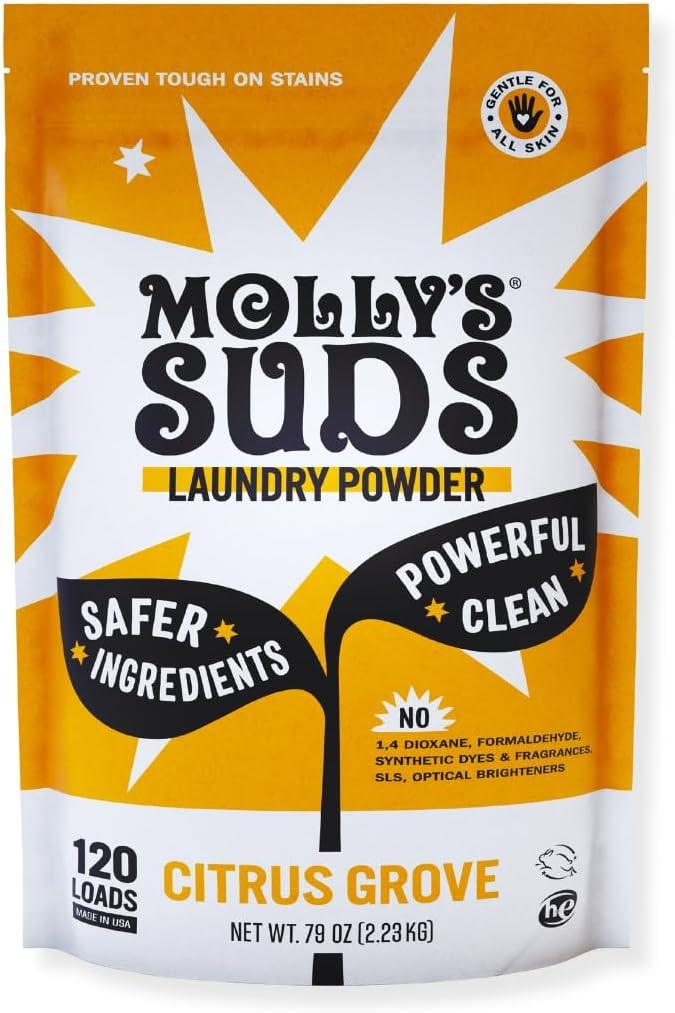 Molly's Suds Original Laundry Detergent Powder | Clean Laundry Detergent Powder for Sensitive Skin | Simple, Effective Ingredients, Stain Fighting | 120 Loads (Citrus Grove) (79 Ounce (Pack of 1)