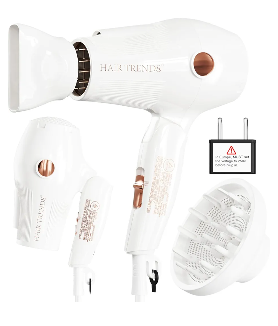 Travel Hair Dryer Mini with Diffuser&Concentrator,110~250V Dual Voltage Hair Dryer Blow Dryer Mini Size for European Travel, Portable Blow Dryers for Women and Men with EU Plug