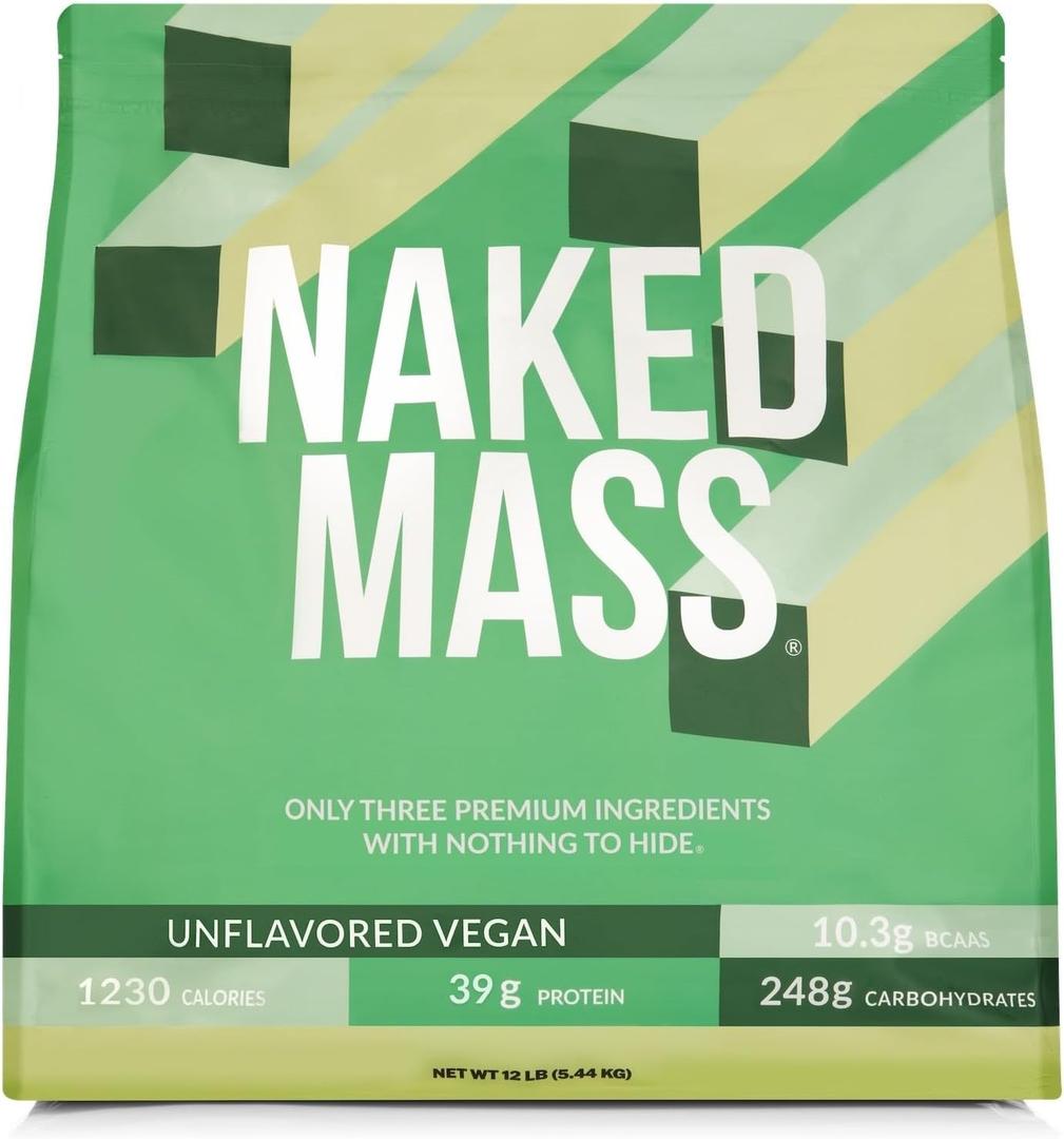 NAKED Vegan Mass - Natural Vegan Weight Gainer Protein Powder - 1,230 Calories, NSF Certified, Non-GMO, Soy & Gluten Free, No Artificial Ingredients - 12LB Bulk - 17 Servings