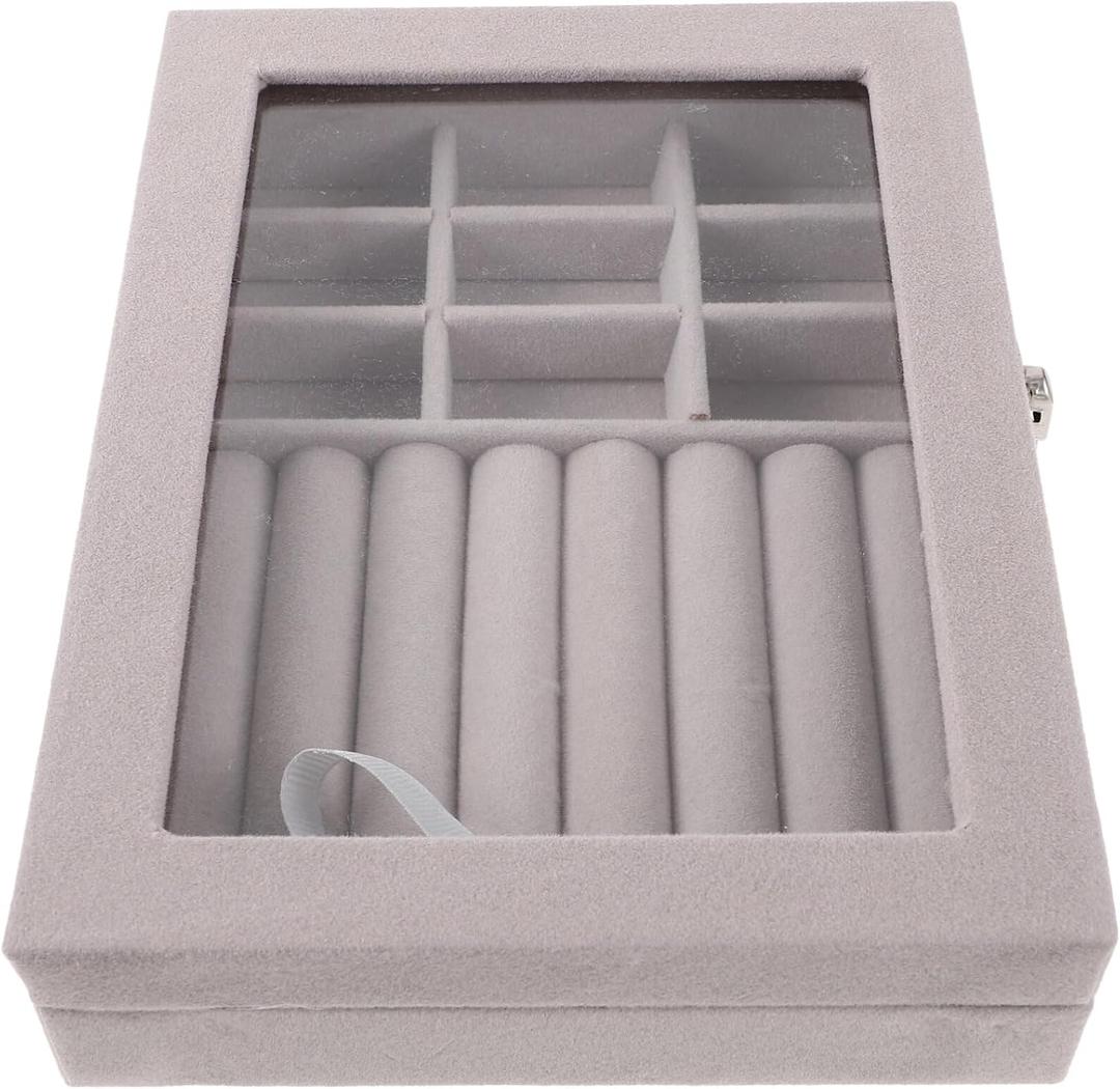 Alipis Box Transparent Ring Box Jewelry Display for Selling Jewelry Suitcase Necklace Organizer Velvet Necklace Display Ring Storage Jewelry Dish Miss Decorate Portable (Grey)