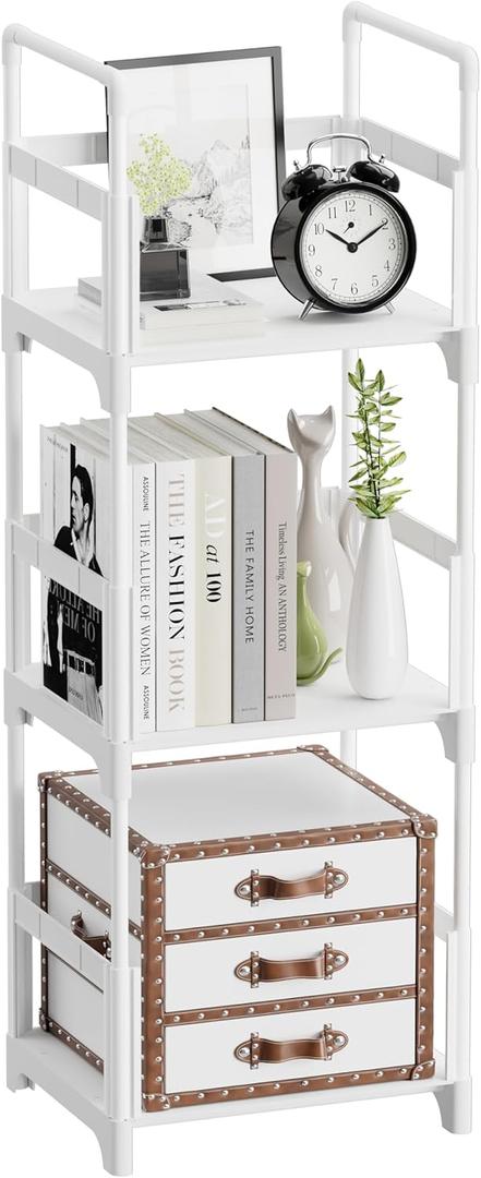 FIDUCIAL HOME 3 Tiers Small Bookshelf Book Shelf White Kids Bookcase Mini Short Book Rack Storage Organizer Easy Assemble, Sturdy