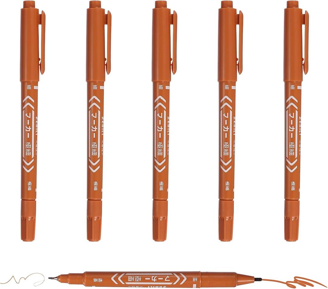 PATIKIL Twin Tip Permanent Markers, 6 Pack Brown Fine and Ultra Fine Point Colored Makers Quick Drying Coloring Pen for Writing Drawing on Wood Plastic Metal Glass Stone
