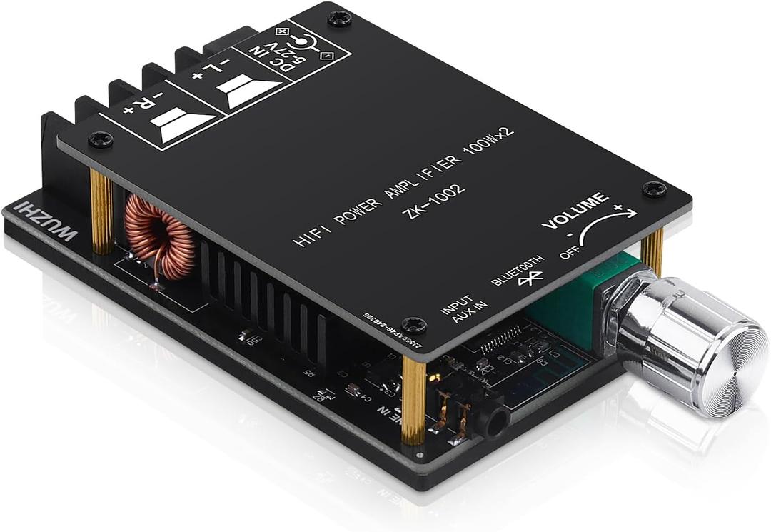 ZK-1002 Bluetooth 5.0 Audio Amplifier Board, 100W x 2 2.0 Channel Mini HiFi Power Amplifier Receiver with Volume Control, BT and AUX Inputs, DC 5-27V Stereo AMP Module for Home DIY Speakers