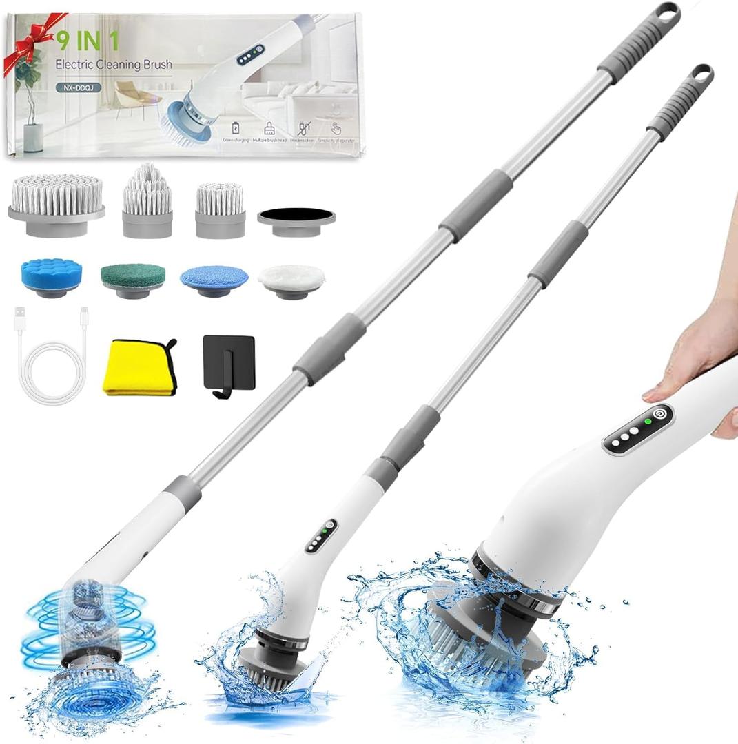 Shower Cleaner - Cordless Electric Spin Scrubber with 7 Replaceable Heads - Bathroom Cleaner for Kitchen, Electric Scrubber for Cleaning, Shower Scrubber, Shower Cleaner Brush for Bathtub/Kitchen