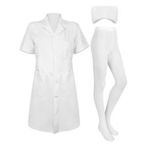 Hercicy Nurse Dress Costume Set for Women White Short Sleeve Medical Lab Coat Nurse Cap Footed Pantyhose Halloween Cosplay(Classic Style,3XL)
