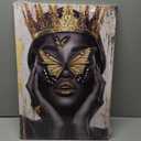 CCWORKERRY African American Wall Art Black Girl with Butterflies Canvas Pictures Black Women Painting Golden Crown Prints Art Bedroom Decor Framed(White,16L x 24W)