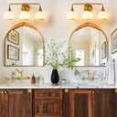 Brushed Gold Bathroom Light Fixtures 3-Lights Vanity Lights with Milky White Frosted Glass Shade Bathroom Vanity Light 22.4 inch Wall Sconce Lighting Bath(Exclude E26 Bulb), 3 Light with Milky White Globe