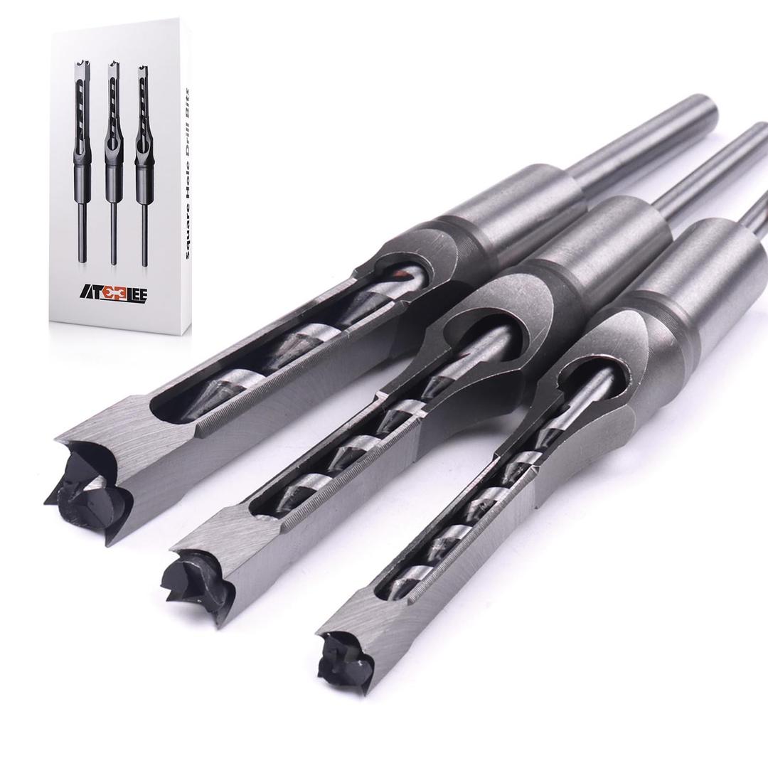 ATOPLEE Square Hole Drill Bits for Wood,3pcs HSS Woodworking Square Mortise Drill Bit,5/16 Inch 3/8 Inch 1/2 Inch (All of Sizes)