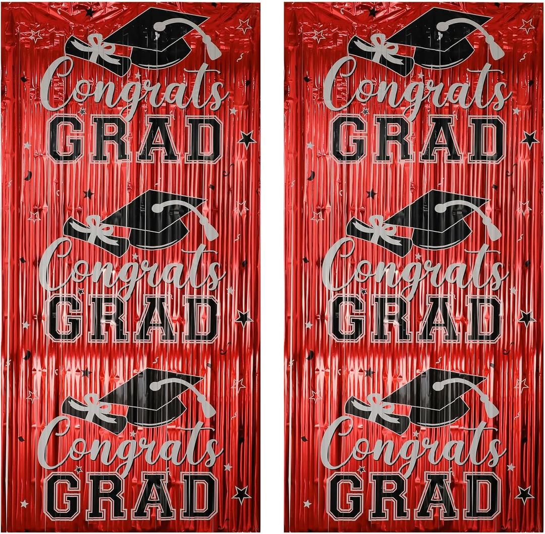 6 x Gradution Party Suppiles Backdrop Decoration 2026, Claas of 2026 Streamer Tinsel Foil Fringe Curtains, Photo Booth Prop Backdrop, Red Grad Photo Backgrounds