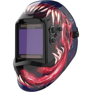 YESWELDER Large View Auto Darkening Welding Helmet, Blue Light Blocking, 1/1/1/1 True Color Solar Powered Welder Hood Mask with 4 Arc Sensors, Wide Shade 3/5-9/9-13 for TIG MIG ARC Cut and Grind