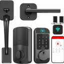 WiFi Front Door Lock Set - Keyless Entry Door Lock Deadbolt with Handle SMONET Fingerprint WiFi Smart Deadbolt, Digital Remote Control Keypad Auto Lockset with Code Fob App Compatible with Alexa Black