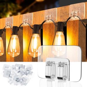 24 PCS Hooks for Outdoor String Lights Clips, Heavy Duty Cable Clips Hooks for Hanging Christmas Lights With Waterproof Adhesive Strips , UV-Resistant Wall Wire Cord Holder for Porch Patio Decor (X_Large_24P)