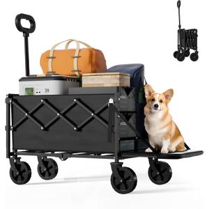 Collapsible Wagon with Tailgate, Wagons Carts Foldable with 350lbs Capacity, Lightweight Portable Utility Folding Wagon Cart for Groceries, Beach, Camping, Outdoor ActivitiesBlack