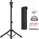 Wig Head Stand 50 Inches, Height Adjustable Tripod Wig Stand, Salon Mannequin Head Stand with Anti-Slip Base for Styling, Wig Display Barber Training, Beauty School (Black)