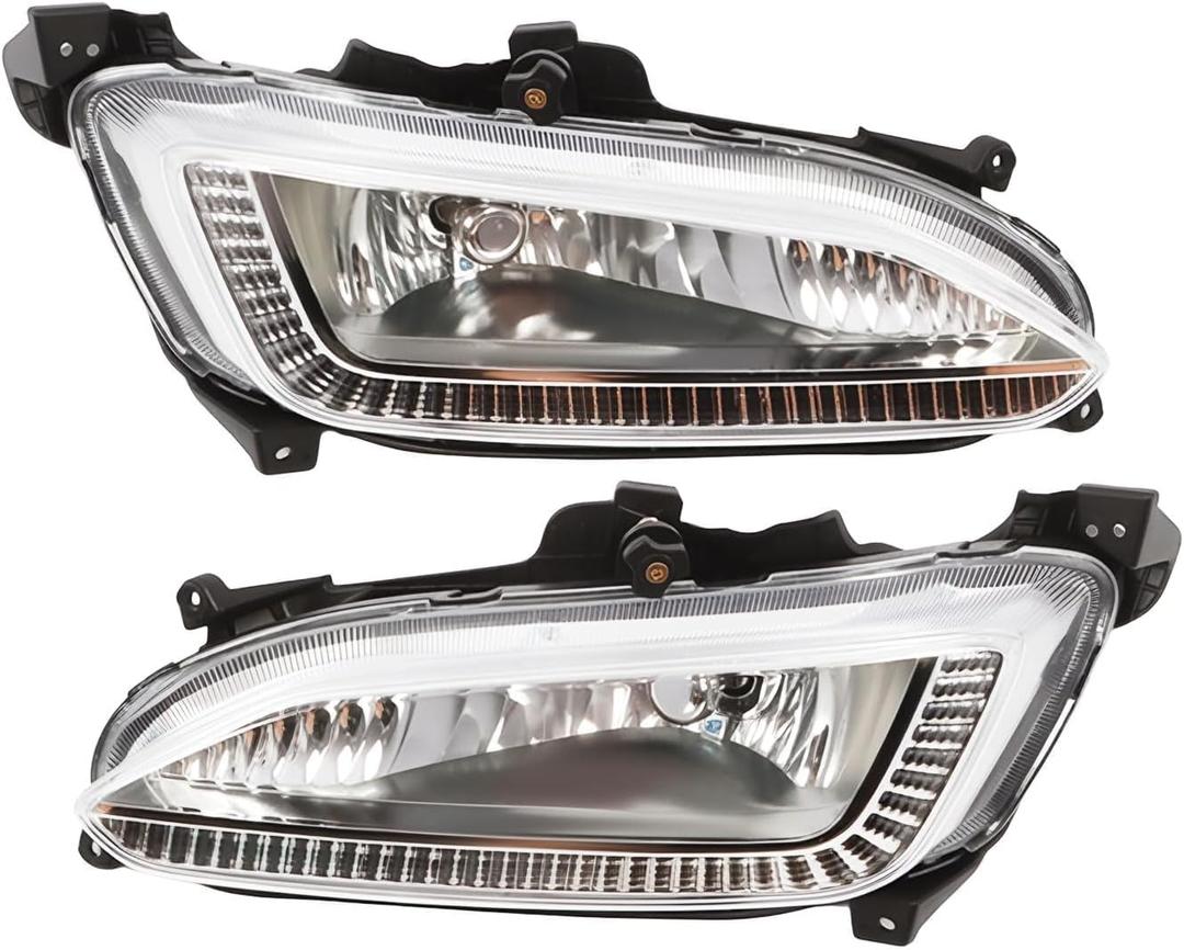 Pair Fog Light Assembly Compatible with Santa Fe 2013 2014 2015 Left and Right Halogen Lamp Passenger & Driver Side
