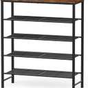 Kitsure Shoe Rack - 5-Tier Shoe Organizer with Wooden Top & Leveling Feet, Easy-Assembly, Rust-Resistant Metal Shoe Shelf for Closet, Entryway, Bedroom, 29.5" x 11.4" x 31.1", Brown