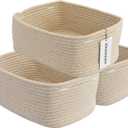 Small Woven Storage Baskets 12X8X5 Decorative Rope Bins for Organizing Shelves, Closets, and Toys, Empty Gift Baskets, Cute Organizer Basket for Home and Office (oatmeal, regular)