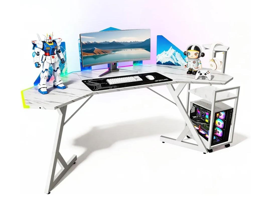 Semi-Enclosed Gaming Desk,Multi-Colored LED Lights,Headphone Storage Shelf,Mobile Storage Shelf for Computer Mainframe and Speakers,Suitable for Gaming Enthusiasts and Home Office Work