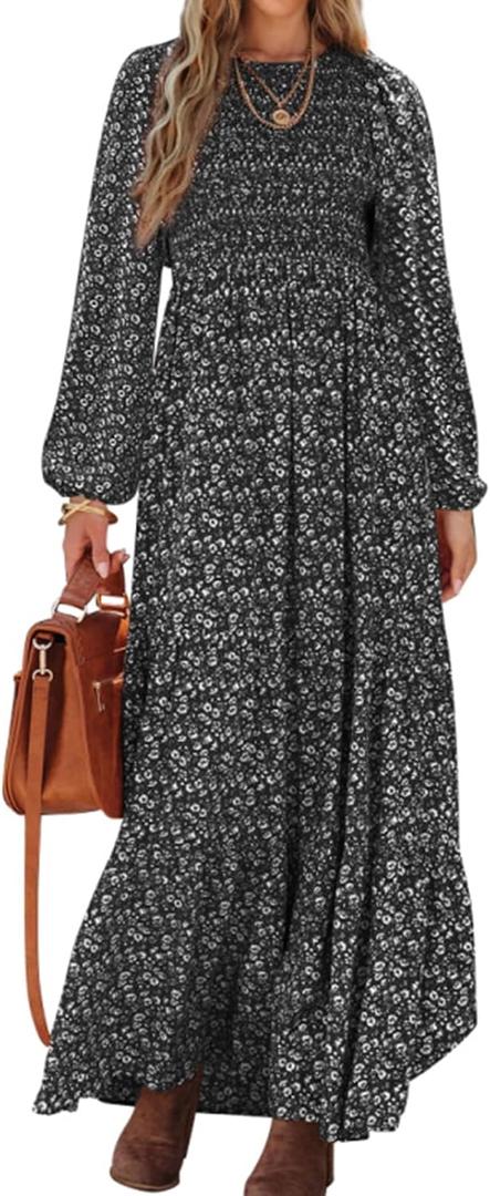 PRETTYGARDEN Long Sleeve Floral Maxi Fall Dresses for Women Trendy Outfits (XXL)