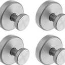 Suction Cup Hooks for Shower, Removable Towel Hooks for Bathroom Window Glass Door Wall, Bath Robe Looafh Hook for Hanging - 4 Pack, Silver
