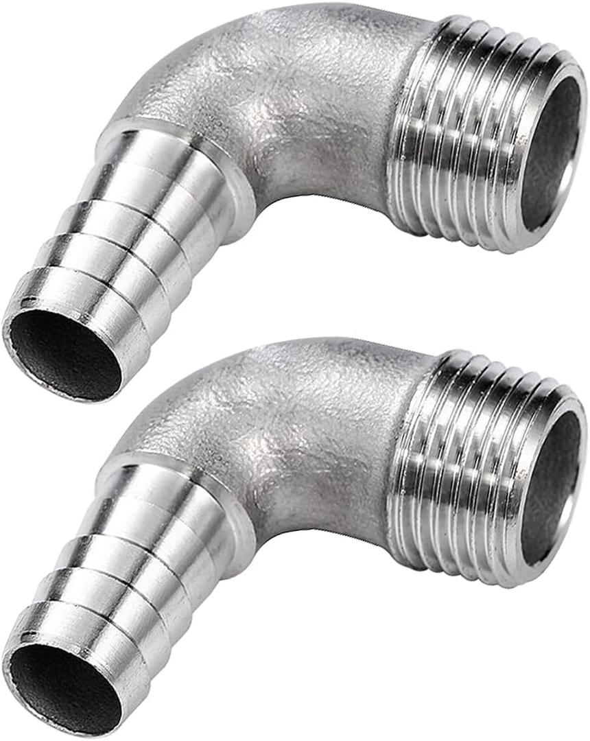 Beduan Stainless Steel Elbow 1-1/4" Hose Barb x 1" Male NPT Home Brew Pipe Fitting (Pack of 2)