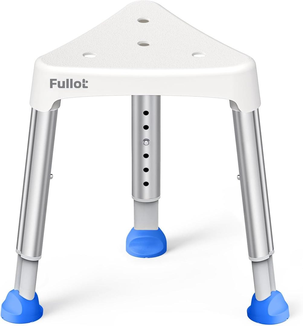 Space-Saving Triangular Shower Chair for Inside Shower, FSA/HSA Eligible 400 lbs Adjustable Shower Stool for Elderly and Disabled, Non-Slip Bathtub Chair with Stable-Bracing, Tool-Free Assembly, White