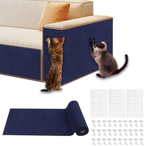UpChoNice Cat Scratch Furniture Protector, 78.7"x15.8" Large Self-Adhesive Mat, Trimmable Scratch-Resistant Carpet for Sofa, Wall, Cat Tree & Door Protection, Durable Indoor Cat Scratcher (Dark Blue)