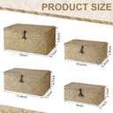 Woanger Set of 4 Wicker Storage Baskets OrganizerHandwoven Storage Bins with Lid for Organizing, Home Utility Box for Home Office Supplies Multipurpose Container(Natural Color)