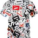 Novelty Men's Letters Printed T-Shirt Funny Graffiti Graphic Tee Shirt (X-Large, Red)