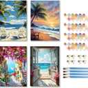 YULIDECO Paint by Numbers for Adults Beginners,Paint by Numbers Seaside 4-Piece SetDIY Beach Acrylic Painting on Canvas for Home Wall Art Decor 12x16Inch