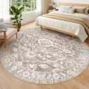 Soalmost Washable Round Rug 8ft for Living Room,Soft Circle Rug Light Brown