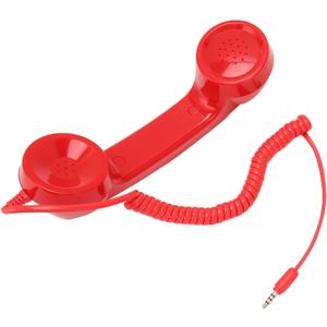 Retro Phone Handset, Phone Telephone Receiver, Multifunction Radiation Proof Handheld Cell Phone Receiver with 3.5mm Sound Plug for Mobile Phones Computers (Red)