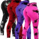 Mumucove 4 Pcs Womens Workout Leggings Tie Dye High Waisted Yoga Pants Seamless Scrunch Butt Lifting Compression Tights(X-Large, Black, Red, Rose Red, Purple)