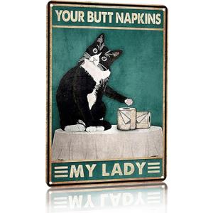 Crazysign Funny Cat Bathroom Decor Sign Tuxedo Cat Your Butt Napkin My Lady Tin Sign for Women Girls Cat Lovers Gift 8x12 INCH (3051)