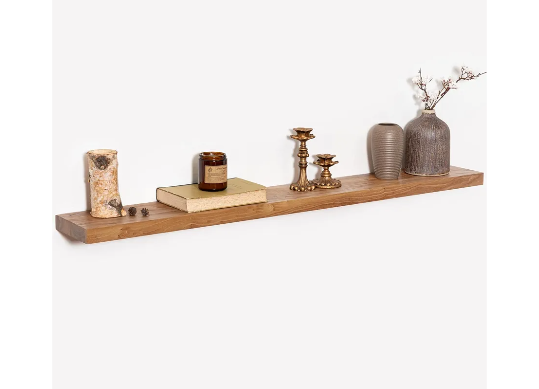 Fun Memories Rustic Elm Wood Floating Shelves for Wall, 48" Floating Shelf Wall Mounted, Long Floating Disply Shelf with Heavy-Duty Bracket for Living Room, Kitchen, Bathroom, Natural Color, Set of 1