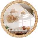 Decorative Rattan Wall Mirror, Boho Bathroom Modern Makeup Mirror, Rustic Wall Bohemia Mirrors for Bedroom, Living Room, Vanity Versatile Farmhouse, Nursery, Bathroom, 24"x24", Round