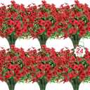 Ouddy Decor 24 Bundles Artificial Flowers for Outdoors Fake Silk Flowers UV Resistant Faux Plastic Plants for Spring Summer Garden Porch Window Box Table Vase Home Indoor Outdoor Decoration, Red