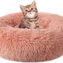 Rabbitgoo Cat Beds for Indoor Cats, 20 inches Cat Bed Machine Washable, Fluffy Round Pet Bed Non-Slip, Calming Soft Plush Donut Cuddler Cushion Self Warming for Small Dogs Kittens, Light Pink, Medium (20"L x 20"W x 4.7"Th)
