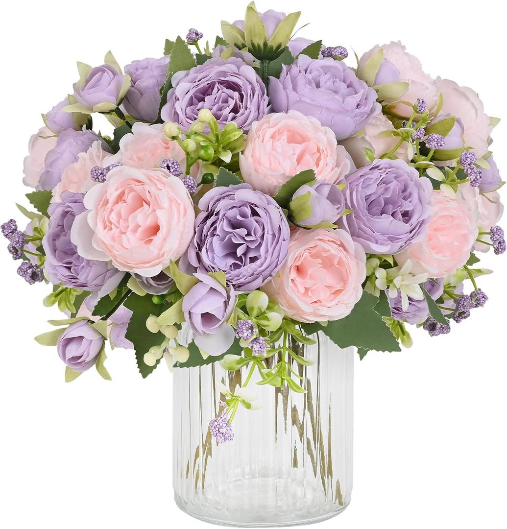 MARTINE MALL 8 Packs Peonies Artificial Flowers, Pinkish-Purple Artificial Peonies, Silk Peonies Flowers Fake Peonies Artificial Flowers Peonies Bouquet for Centerpiece Table Wedding Party Home Decor