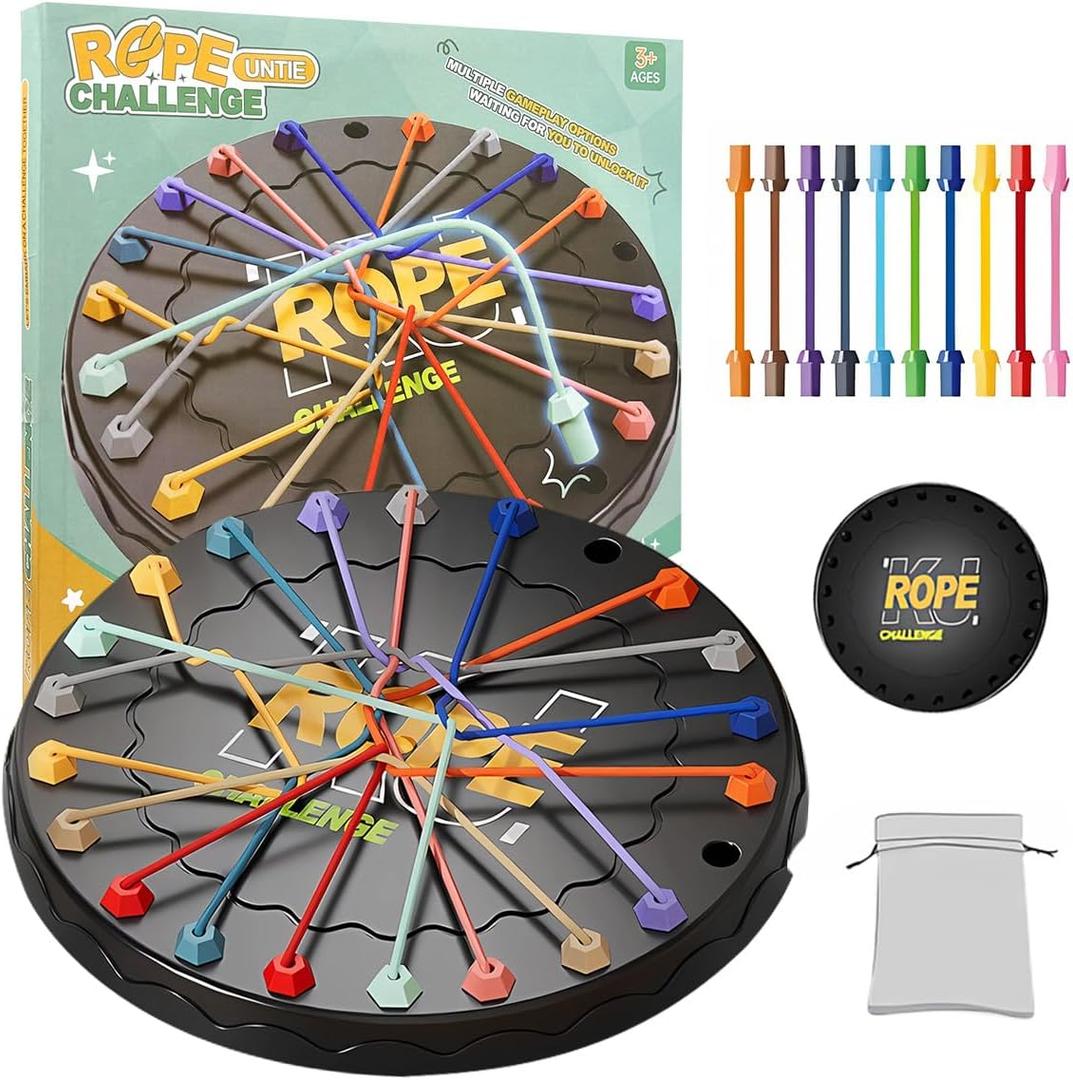 Rope Untangling Puzzle Game, Brainy Strategy Board Game Challenge for Kids & Adults- Multi-Level Logic Game Travel-Friendly Educational Toy(Manual on Box)